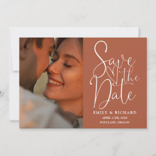 Save The Date Terracotta Mariage 2 Photo Élégant Script