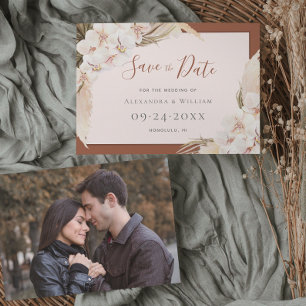 Save The Date Terracotta Pampas Floral Photo Mariage de automne