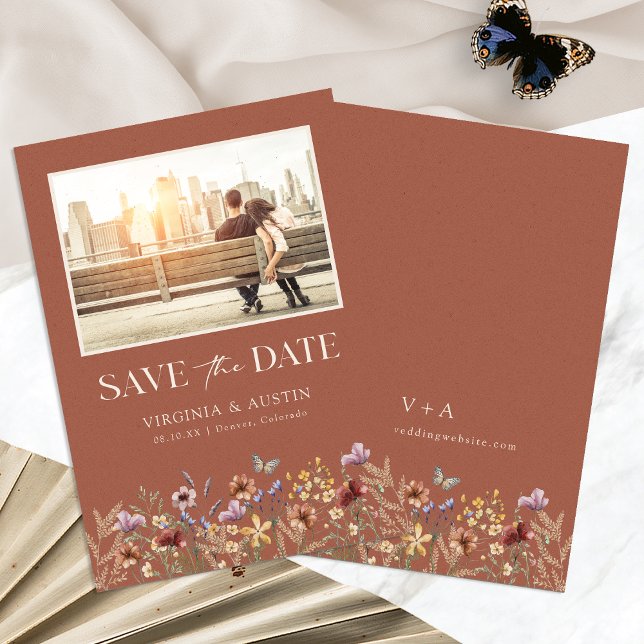 Save The Date Terracotta Photo Boho Enregistrer La Date (Terracotta Photo Boho Floral Save The Date Announcement by Painted Paperie
)