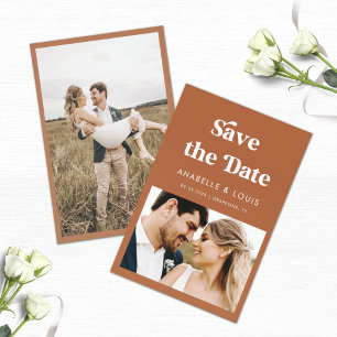 Save The Date Terracotta Retro Vintage Script & 2 Mariage photo