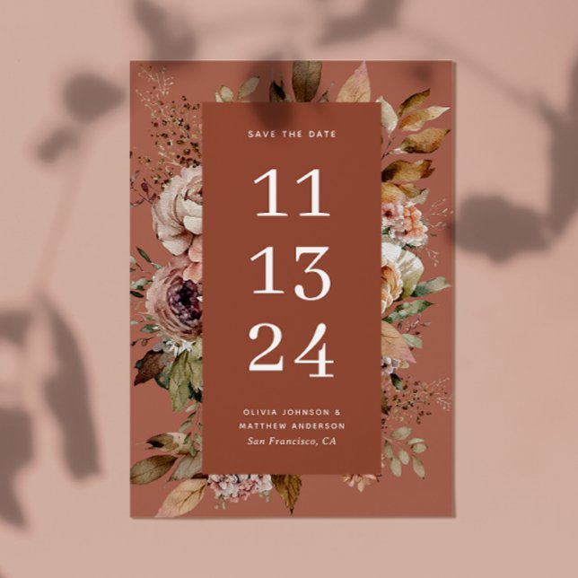 Save The Date Terracotta Rose Clay Automne | Floral Bois de Rose (Créateur téléchargé)