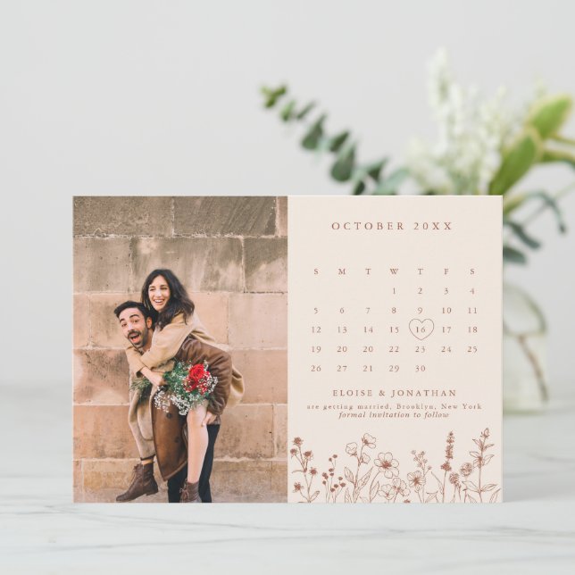 Save The Date Terracotta Rustic Floral Fall Fleur sauvage Photo (Debout devant)