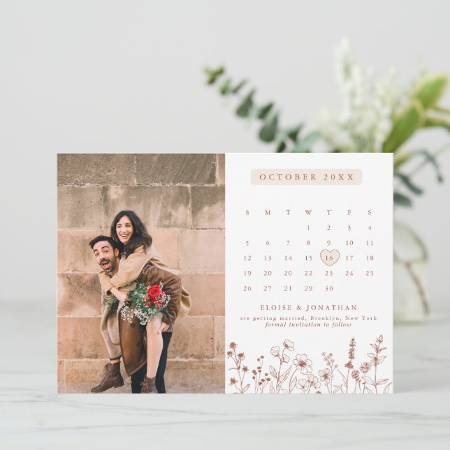 Save The Date Terracotta Rustic Floral Fall Fleur sauvage Photo (Debout devant)