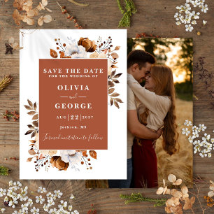 Save The Date Terracotta Rustic Watercolor Floral Photo Mariage