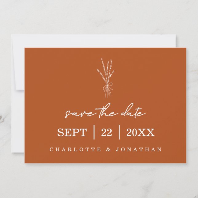 Save The Date Terracotta Rustique moderne main Mariage écrit (Devant)