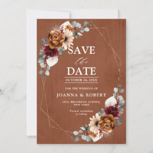 Save The Date Terracotta Sage Bourgogne Floral Géométrique Maria