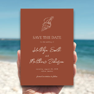 Save The Date Terracotta Shell Beach Océan Destination Mariage