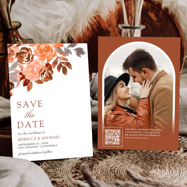 Save The Date Terrain rustique Terracotta Floral Mariage Photo (Créateur téléchargé)