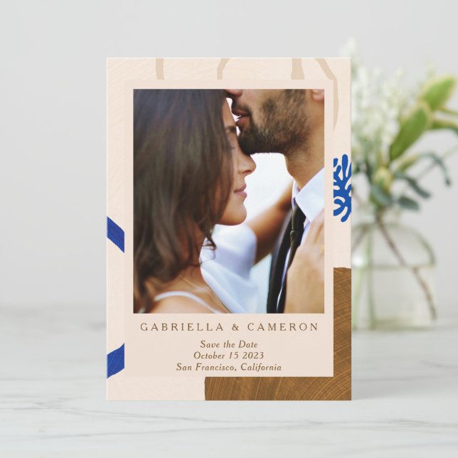 Save The Date Terre Abstrait Automne Neutrals Mariage photo bleu (Debout devant)