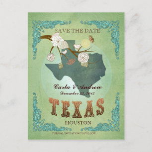 Save the Date - Texas-Karte mit hübschen Vögeln Ankündigungspostkarte