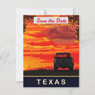 Save The Date Texas, vue sur une route au coucher du soleil en c
