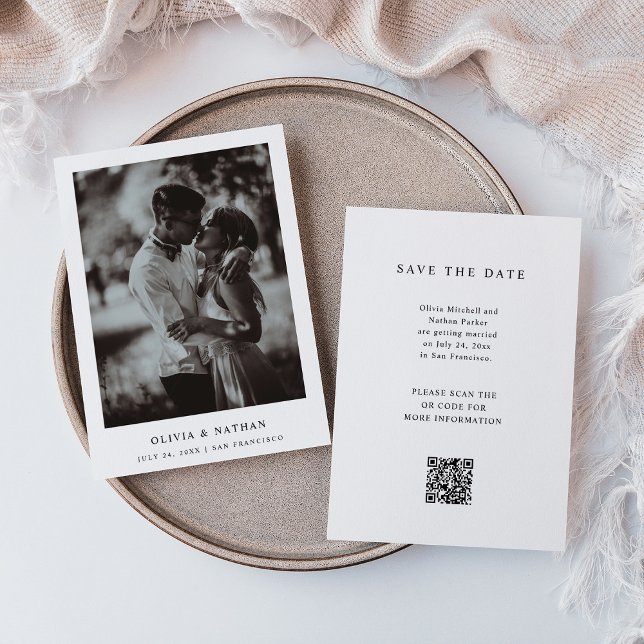 Save The Date Texte et photo simple et élégant | Code QR Mariage (Créateur téléchargé)