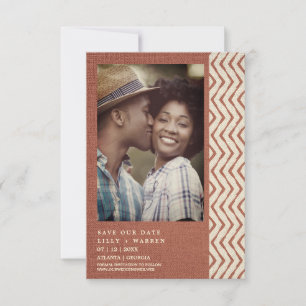 Save The Date Textile Boho Brown Textile Engagé Couple romantiqu