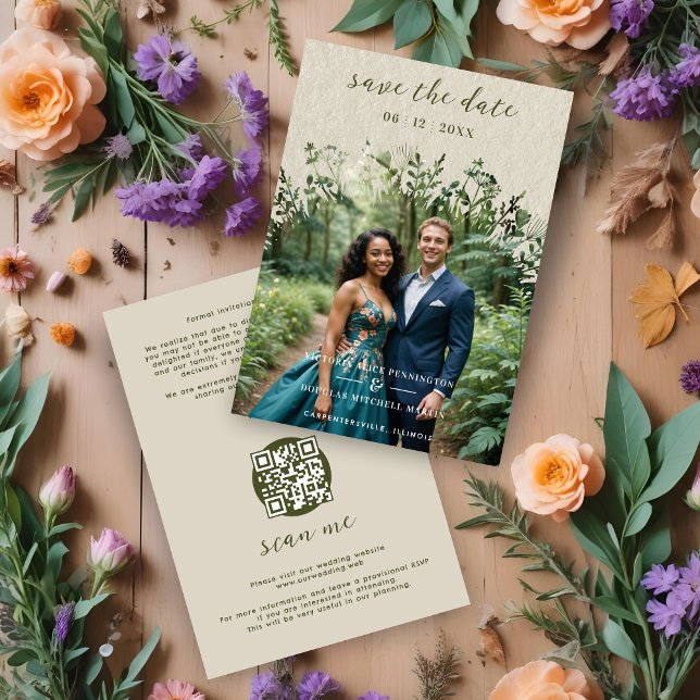 Save The Date Textured Paper Wildflowers Arch Wedding Photo (Textured Paper Effect Rustic Wildflowers Arch Wedding Photo Save the Dates Cards with Envelope.)