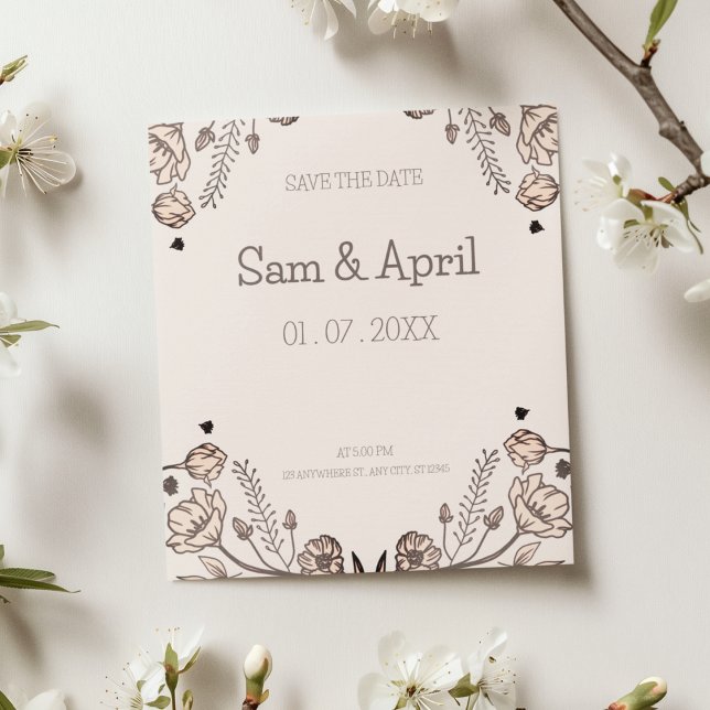 Save The Date Thème Brown Floral Mariage (save the date wedding card in your theme)