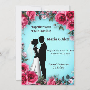 Save The Date 🌷 Thème de mariage Couple Floral Rose 🌷