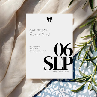 Save The Date Thème de mariage simple avec un nœud noir minimali