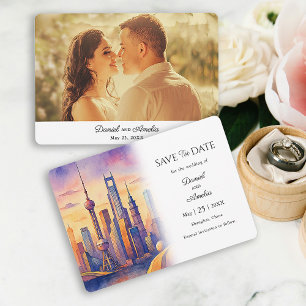 Save The Date Thème de voyage Shanghai, Chine Enregistrer la car