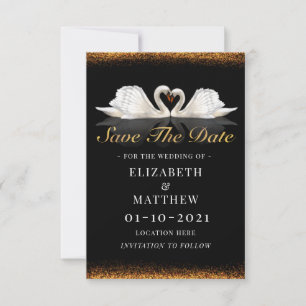Save The Date Thème noir et or avec Mariage Swans
