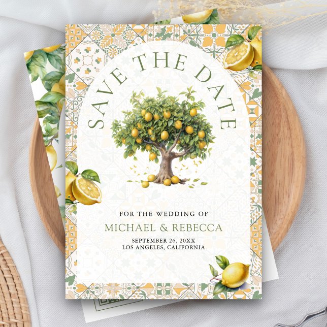 Save The Date Tille Italien Arbre Citron Arch Code QR Photo Mari (Créateur téléchargé)