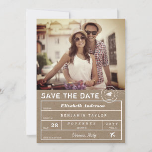 Save The Date Timbre rustique Destination Mariage Bagage Balise