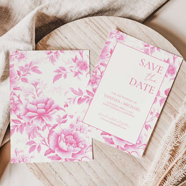Save The Date Toile Blanche Rose Floral De Jouy (Créateur téléchargé)