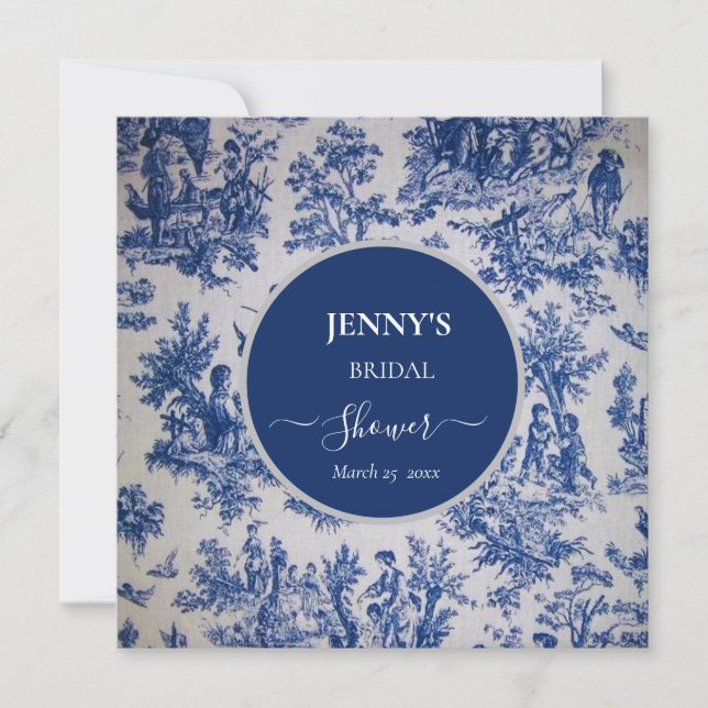 Save The Date Toile de Jouy Fête des mariées bleue et blanche (Devant)