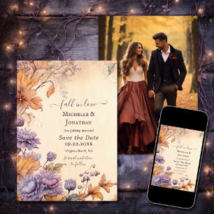 Save The Date Tombe en amour Automne Vintage Mariage Photo