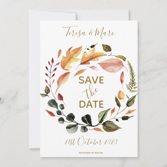 Save The Date Tons Automnaux Rustiques Motif Floral Aquarelle (Devant)