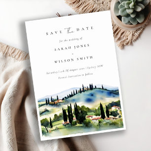 Save The Date Toscane Italie Élégant Chic Paysage Aquarelle
