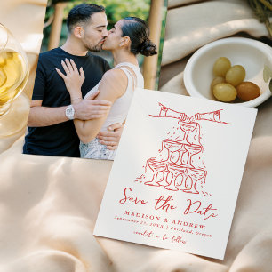 Save The Date Tour de Champagne Whimsical Mariage photo rouge