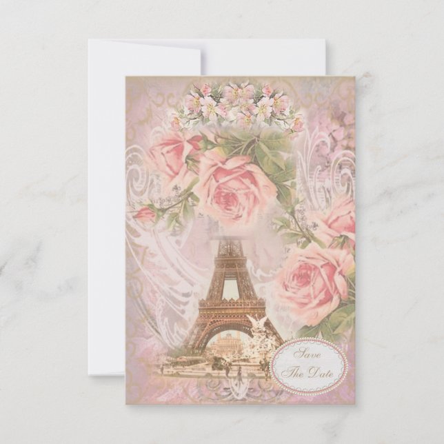 Save The Date Tour Eiffel Shabby Chic Enregistrer la date de mar (Devant)