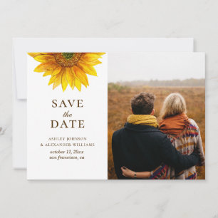 Save The Date Tournesol à l'aquarelle. Botanique florale rustiqu
