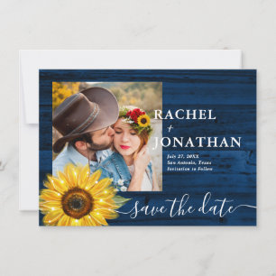 Save The Date Tournesol bleu rustique Mariage photo Enregistrer 