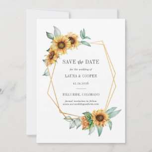 Save The Date Tournesol Floral Gold Effet géométrique Rustique