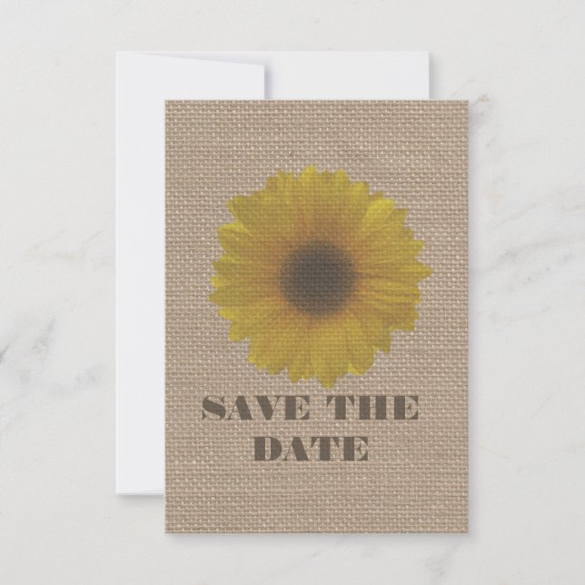 Save The Date Tournesol Inspiré Burlap Enregistrer La Date (Devant)