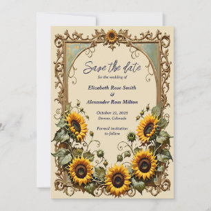 Save The Date Tournesol jaune avec cadre mariage d'art
