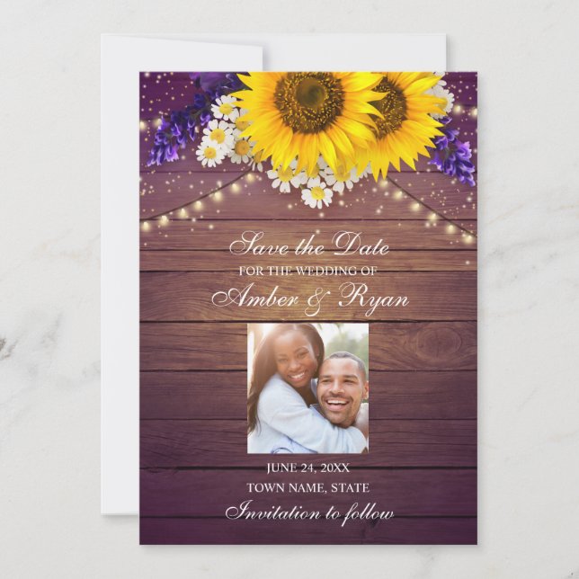 Save The Date Tournesol Jaune Russe Violet Floral Grange Photo (Devant)