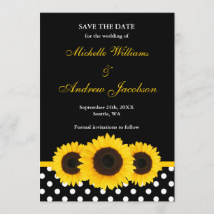 Save The Date Tournesol noir et blanc Polka point Enregistrer la