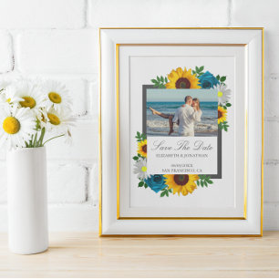 Save The Date Tournesol Rose Daisy Fleurs de Mariage