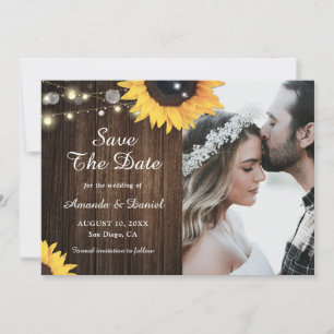 Save The Date Tournesol Rustique Bois Chaîne Lumières Mariage Ph