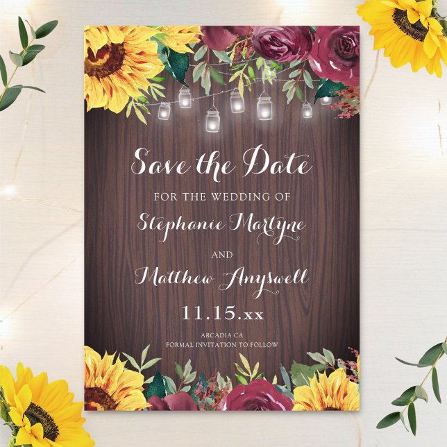 Save The Date Tournesol rustique Mason Jar illumine le Mariage f (Créateur téléchargé)