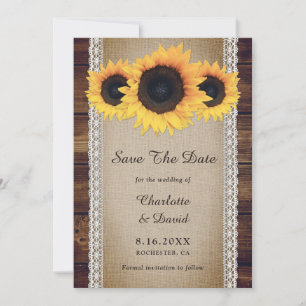 Save The Date Tournesol Rustique Pays Bois Burlap Mariage dentel