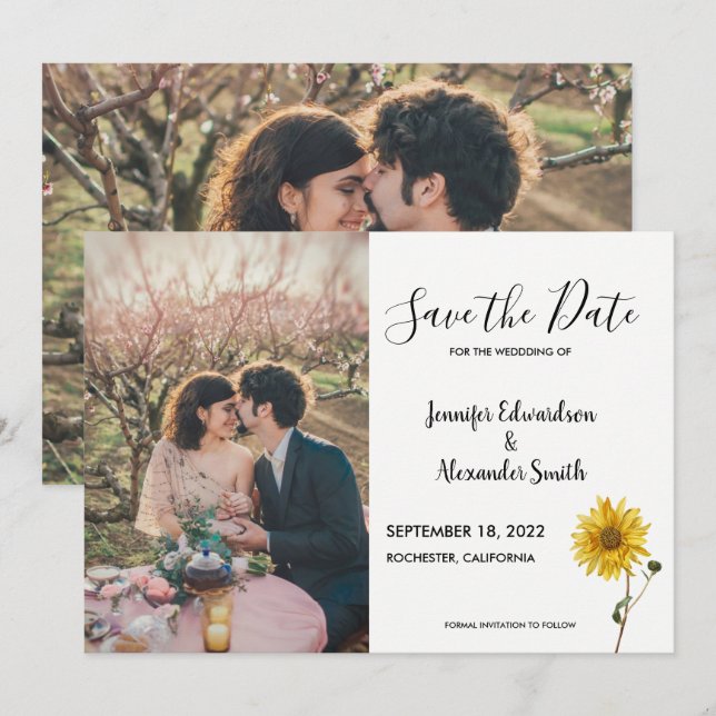 Save The Date Tournesol rustique pays photo floral (Devant / Derrière)