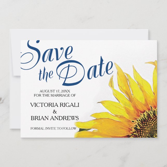 Save The Date Tournesol Sauvez La Date ~ Marine Bleu Jaune (Devant)