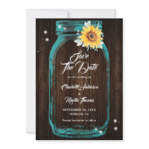Tournesol Turquoise bois Mason Jar Mariage