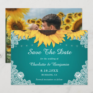 Save The Date Tournesol Turquoise Rustique Mariage Photo Enregis