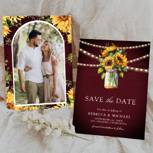 Save The Date Tournesols Bourgogne Pot Mason Photo Mariage