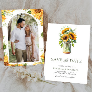 Save The Date Tournesols rustiques en pot Mason Photo mariage