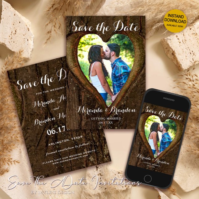 Save The Date Tree Heart Photo Mariage rustique Enregistrer la c (Créateur téléchargé)